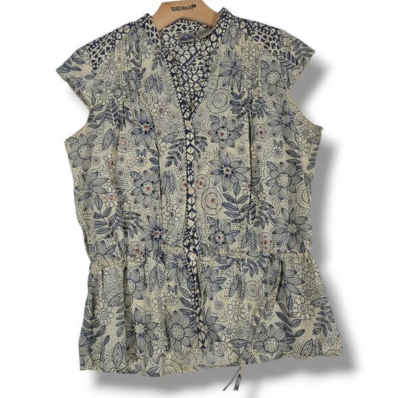 Shaver Lake Tahoe women's yellow floral embellished button front Blouse small - Picture 5 of 8